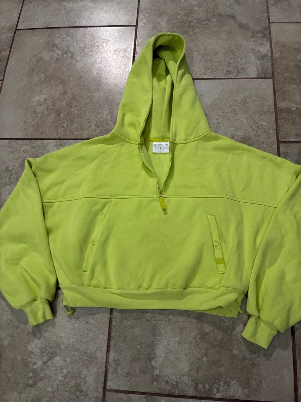 Neon Lime Cropped Half-Zip Hoodie - Picture 3 of 8
